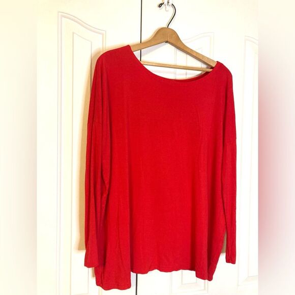 Piko 1988 Bamboo Stretch Blend Cherry Red Boat Neck Drop Shoulder Long Sleeve Sm - Picture 3 of 7